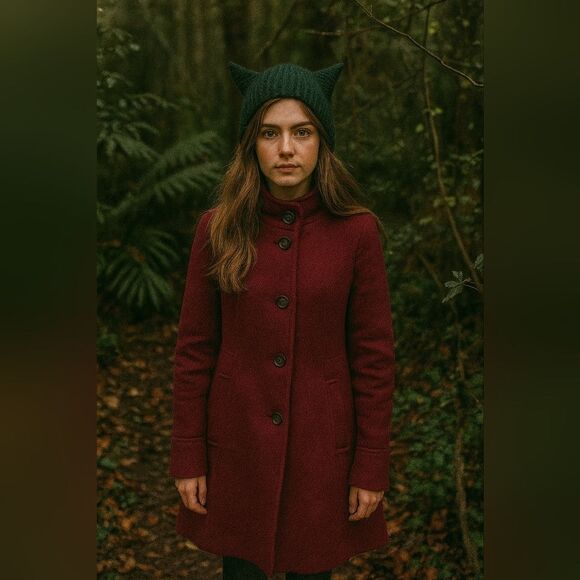 Loft Burgundy Funnel Neck Coat Jacket 4 Ribbed Lined Wool Blend Long Line - Picture 1 of 7